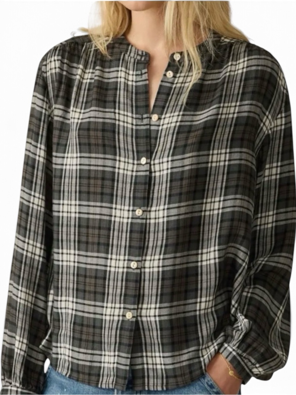 Faherty Drift Top Timberland Neutral Plaid Cabincore Gorpcore Sustainable M